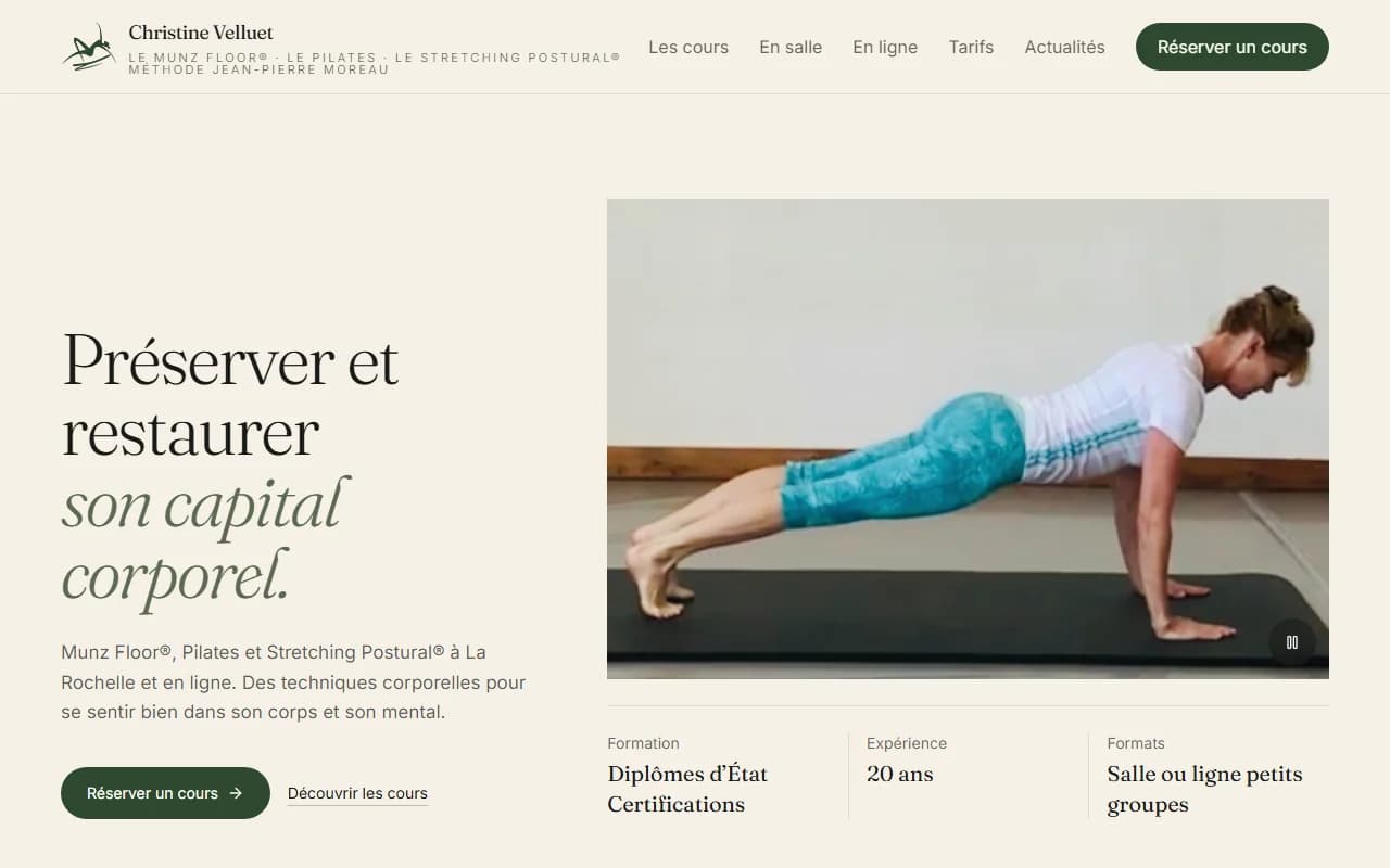 Christine Velluet, Christine Velluet: booking, payment and live classes inside the website